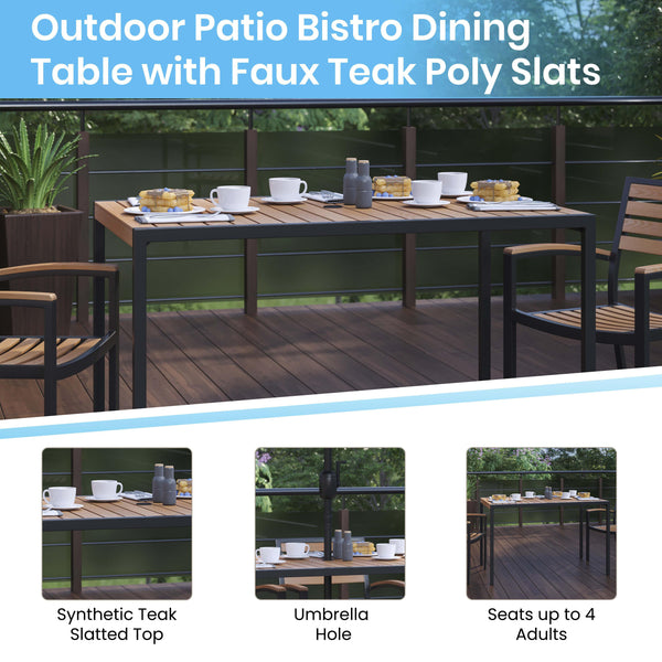 Navy |#| Black Steel Framed 30" x 48" Faux Teak Patio Table-Navy 9FT Patio Umbrella-Base