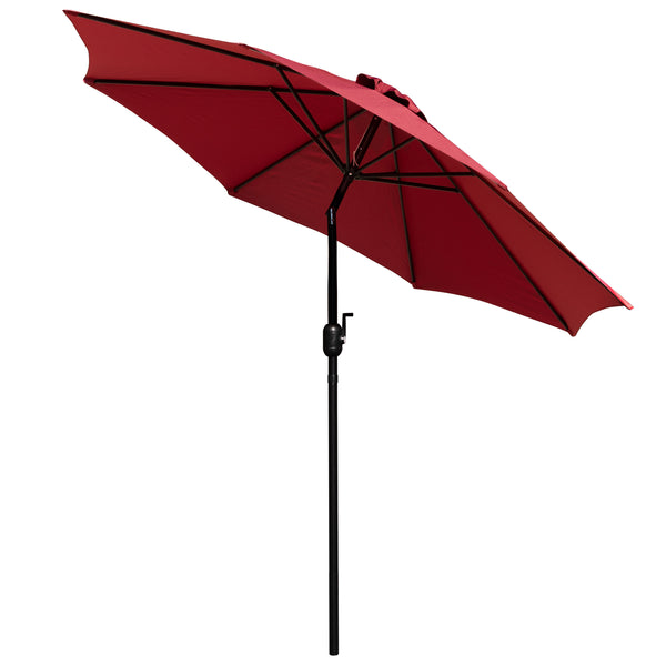 Red |#| Black Steel Framed 35" Square Faux Teak Patio Table-Red 9FT Patio Umbrella-Base