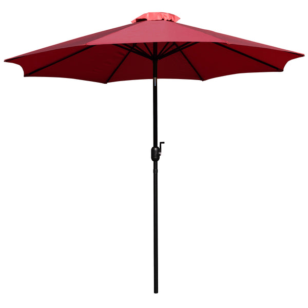 Red |#| Black Steel Framed 35" Square Faux Teak Patio Table-Red 9FT Patio Umbrella-Base