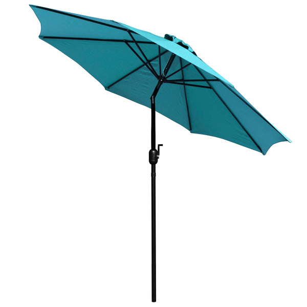 Teal |#| Black Steel Framed 35" Square Faux Teak Patio Table-Tan 9FT Patio Umbrella-Base