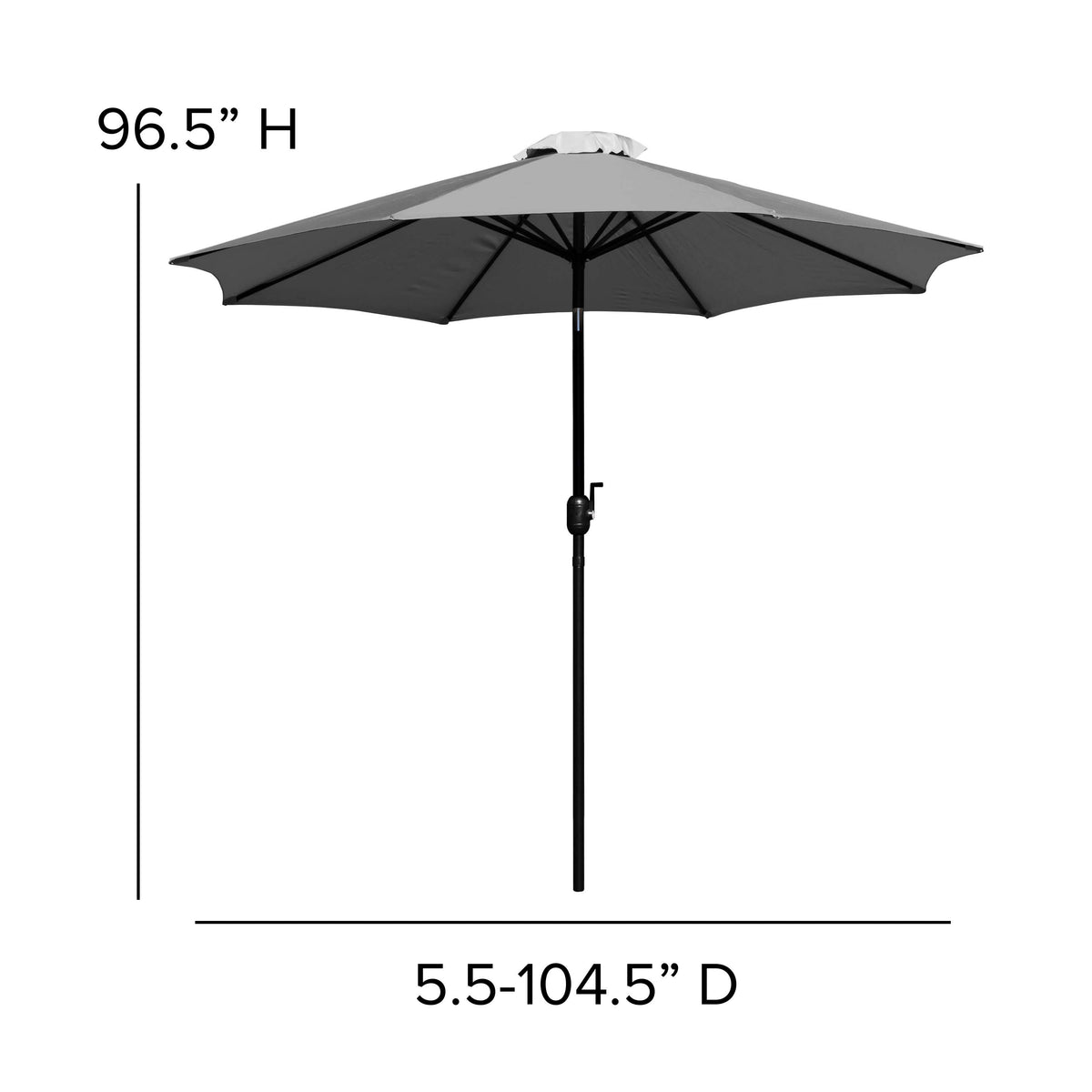 Gray |#| Black Steel Framed 35" Square Faux Teak Patio Table-Gray 9FT Patio Umbrella-Base
