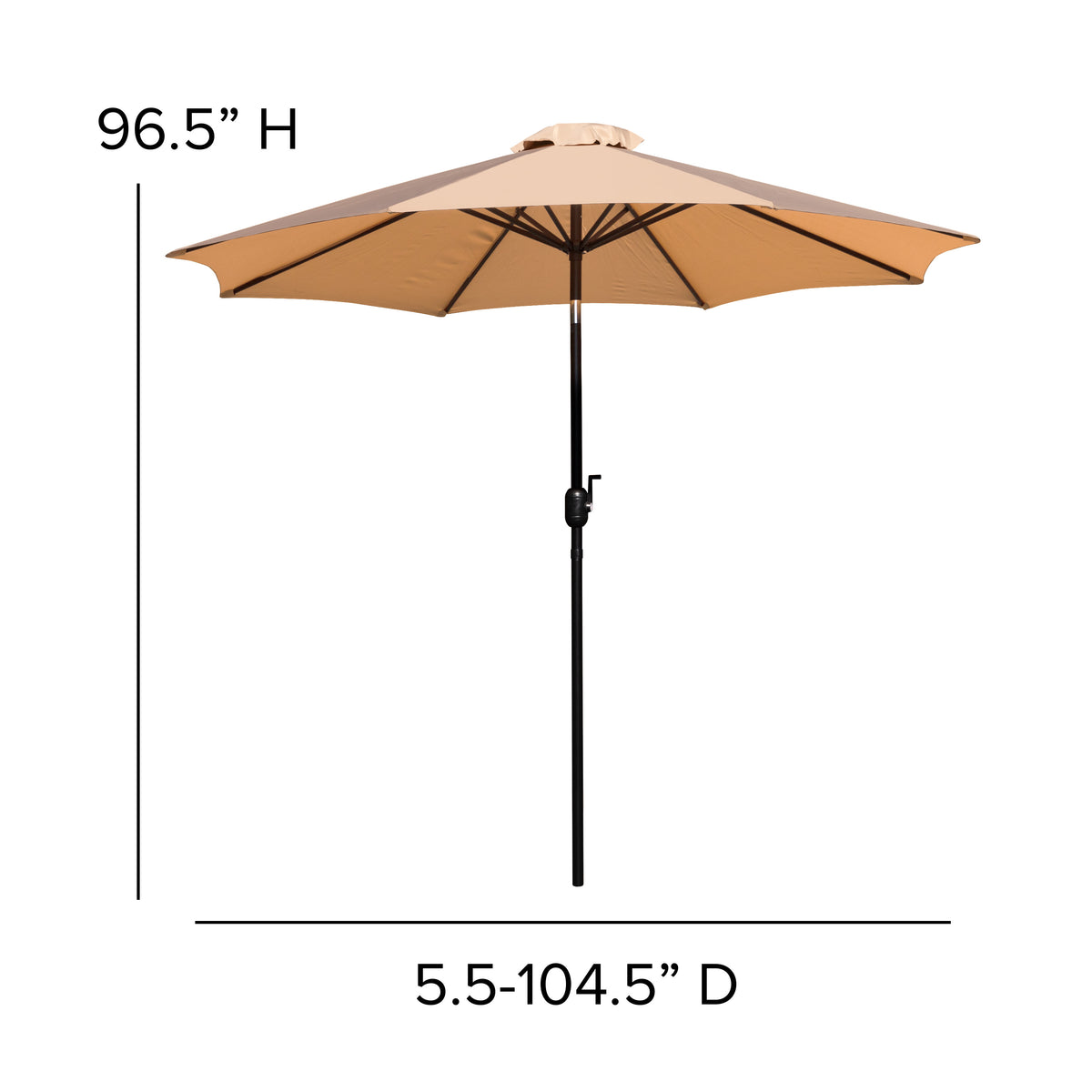 Tan |#| Black Steel Framed 35" Square Faux Teak Patio Table-Tan 9FT Patio Umbrella-Base
