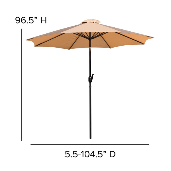 Tan |#| Black Steel Framed 35" Square Faux Teak Patio Table-Tan 9FT Patio Umbrella-Base