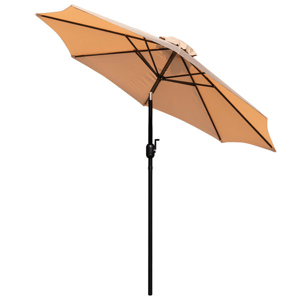 Tan |#| Black Steel Framed 35" Square Faux Teak Patio Table-Tan 9FT Patio Umbrella-Base