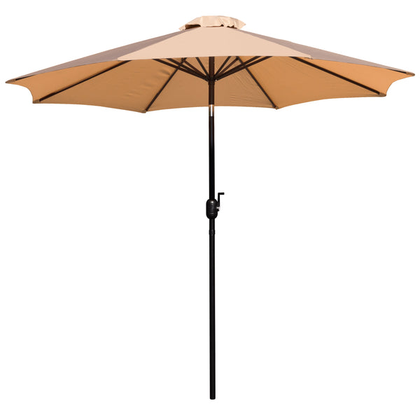 Tan |#| Black Steel Framed 35" Square Faux Teak Patio Table-Tan 9FT Patio Umbrella-Base