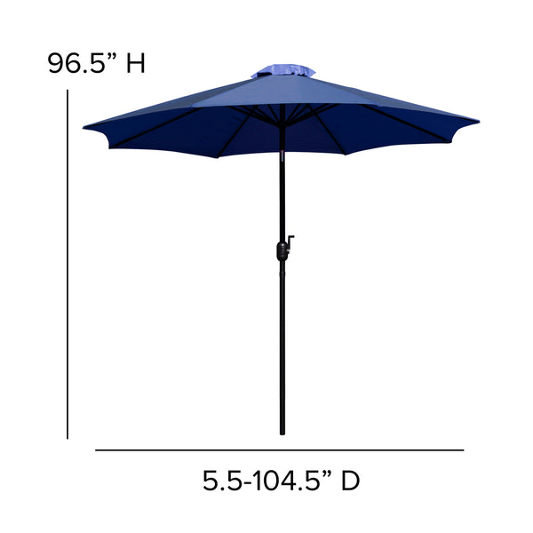 Navy |#| Black Steel Framed 35" Square Faux Teak Patio Table-Navy 9FT Patio Umbrella-Base