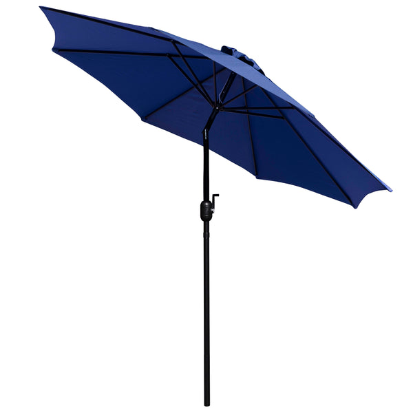 Navy |#| Black Steel Framed 35" Square Faux Teak Patio Table-Navy 9FT Patio Umbrella-Base