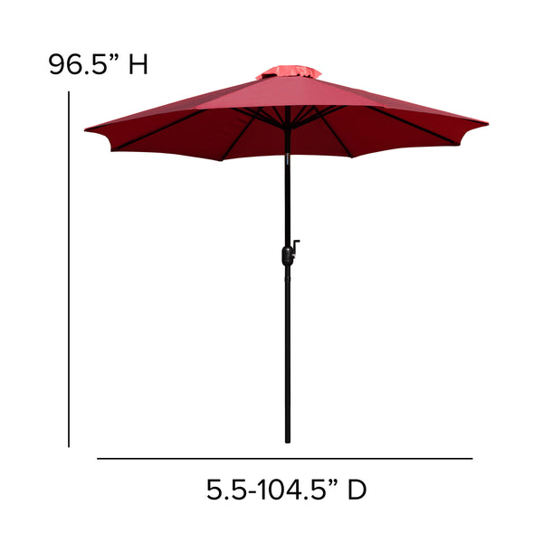 Red |#| Black Steel Framed 35" Square Faux Teak Patio Table-Red 9FT Patio Umbrella-Base