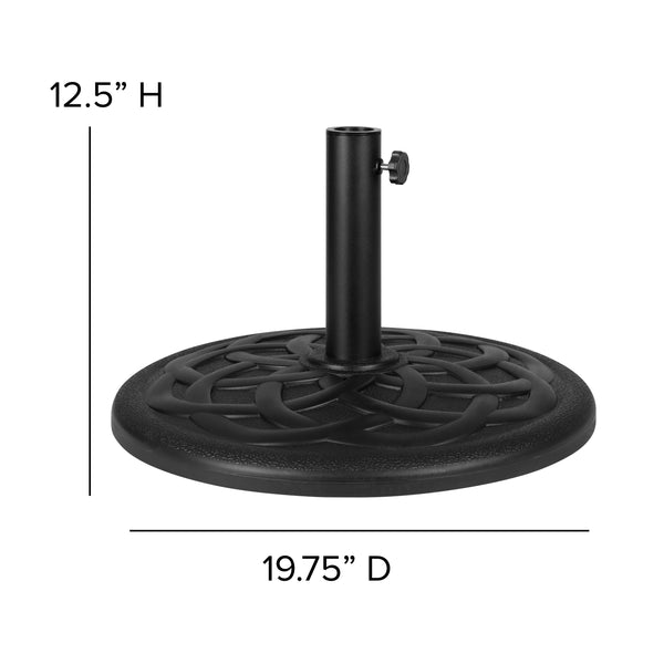 Red |#| Black Steel Framed 35" Square Faux Teak Patio Table-Red 9FT Patio Umbrella-Base