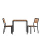 Black Indoor/Outdoor 35inch Square Faux Teak Table with 2 Club Chairs with Arms