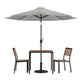 Gray |#| Faux Teak 35inch Square Patio Table, 2 Chairs & Gray 9FT Patio Umbrella with Base