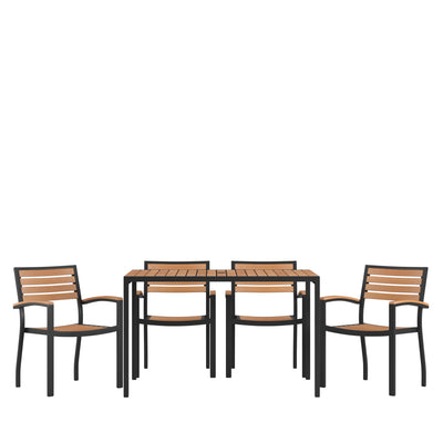 Lark 5 Piece Outdoor Dining Table Set - Synthetic Teak Poly Slats - Lark 30