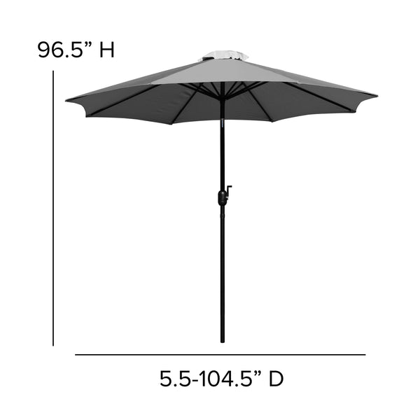Gray |#| 35inch Square Faux Teak Patio Table, 2 Chairs and Gray 9FT Patio Umbrella with Base
