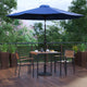 Navy |#| 35inch Square Faux Teak Patio Table, 2 Chairs and Navy 9FT Patio Umbrella with Base