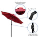 Red |#| 35inch Square Faux Teak Patio Table, 2 Chairs and Red 9FT Patio Umbrella with Base