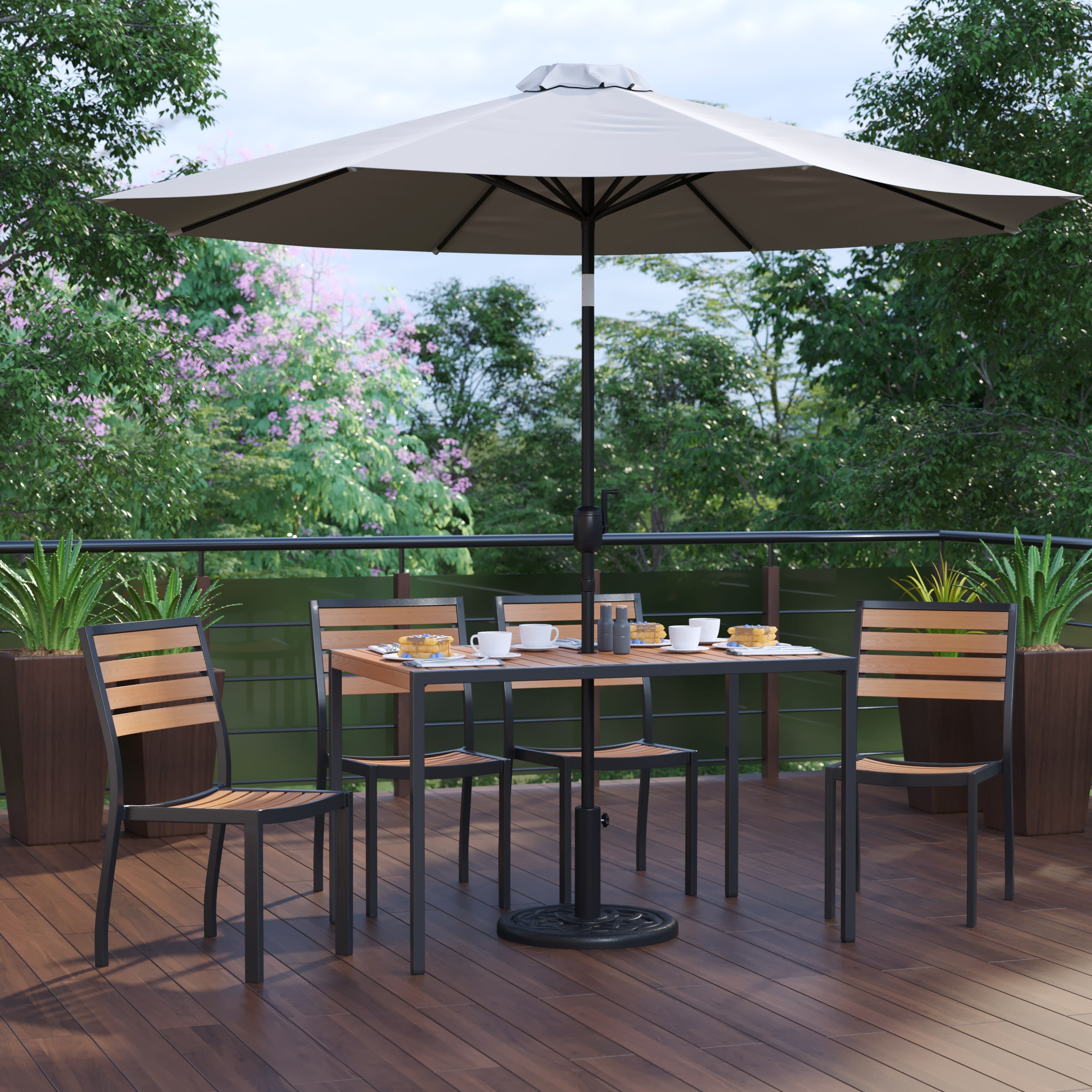 Wood patio shop set with umbrella