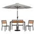 Lark 7 Piece All-Weather Deck or Patio Set with Stacking Faux Teak Chairs, Faux Teak Table & Umbrella with Base