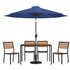 Lark 7 Piece All-Weather Deck or Patio Set with Stacking Faux Teak Chairs, Faux Teak Table & Umbrella with Base