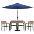 Lark 7 Piece Outdoor Patio Dining Table Set with 4 Synthetic Teak Stackable Chairs, Lark 30" x 48" Table & Umbrella with Base