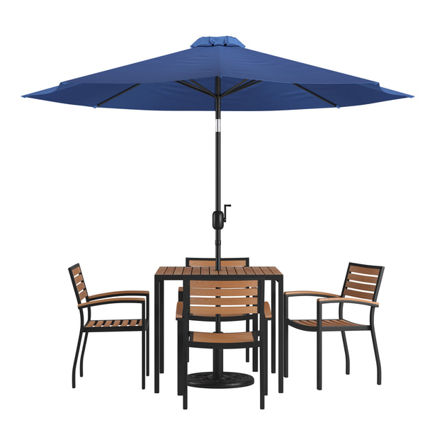 Patio Piece Folding Table Set Table-4 Chairs-Umbrella Base XU-DG