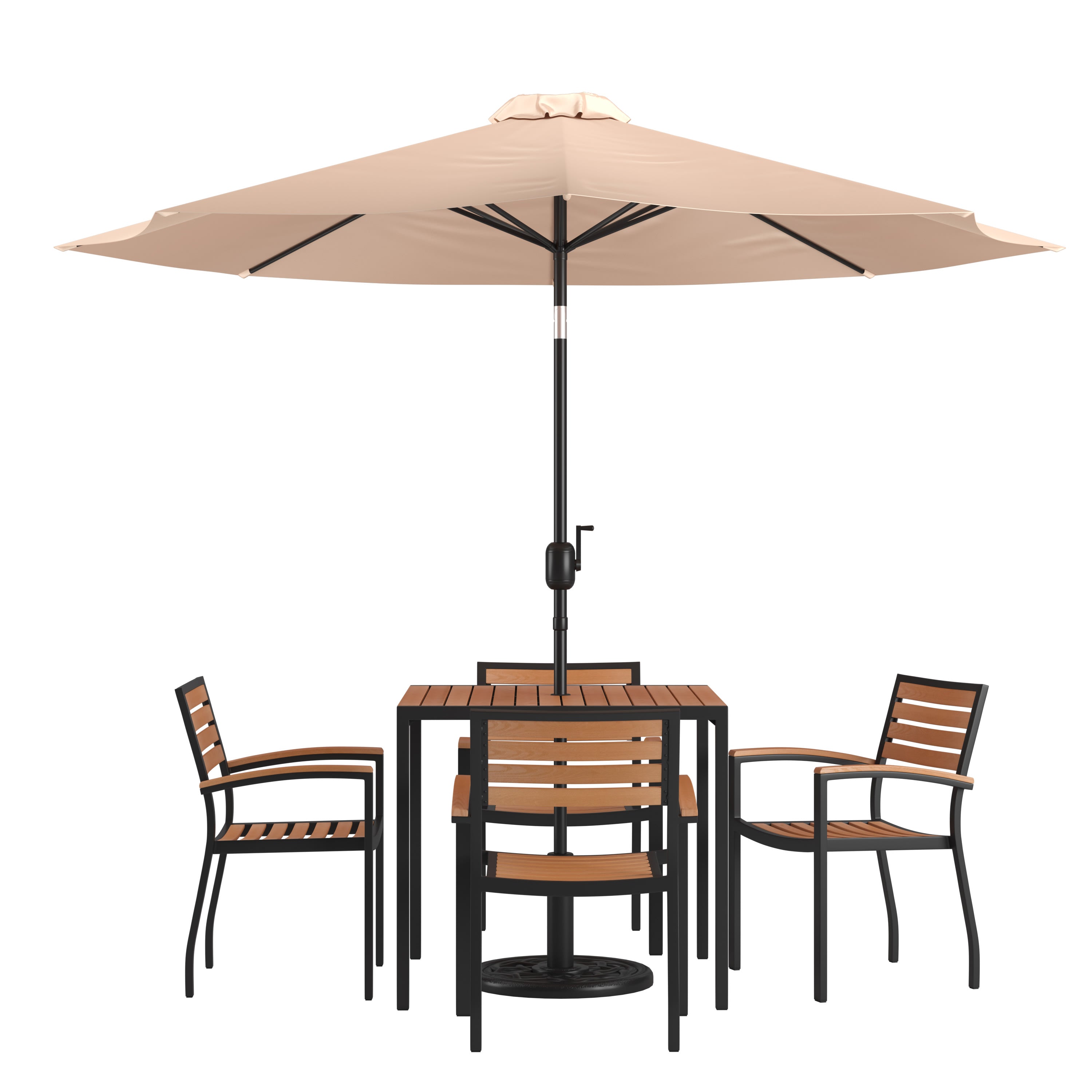 Garden table with umbrella and chairs top