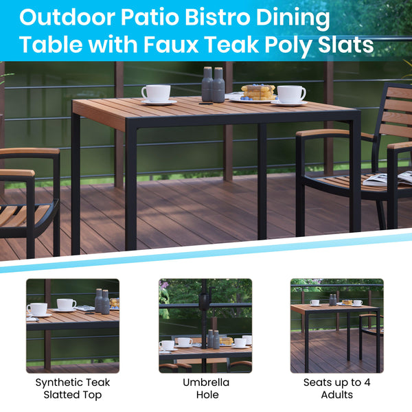 Flash Furniture 7 Piece Outdoor Patio Table Set with 4 Synthetic Teak Stackable Chairs - 35