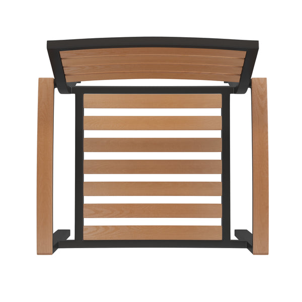 Tan |#| 35inch Square Faux Teak Patio Table, 4 Chairs and Tan 9FT Patio Umbrella with Base