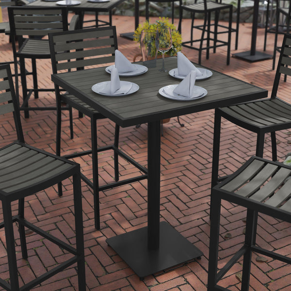 Gray Wash |#| Indoor/Outdoor 32inch Square Bar Height Dining Table with Poly Slats in Gray Wash