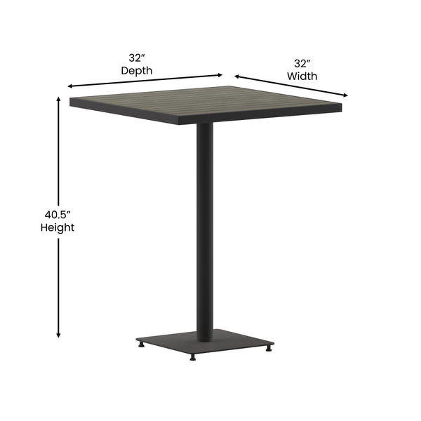 Gray Wash |#| Indoor/Outdoor 32inch Square Bar Height Dining Table with Poly Slats in Gray Wash