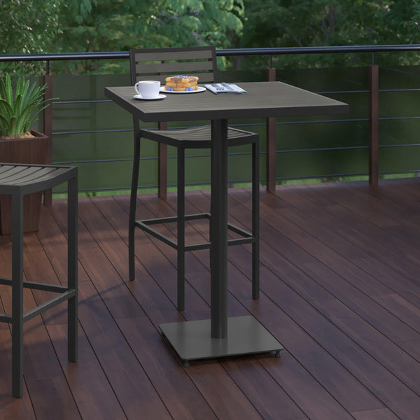 Gray Wash |#| Indoor/Outdoor 32inch Square Bar Height Dining Table with Poly Slats in Gray Wash