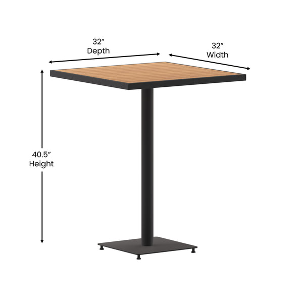 Teak |#| Indoor/Outdoor 32inch Square Bar Height Dining Table with Poly Slats in Faux Teak