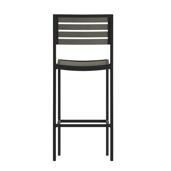 Gray Wash |#| Commercial Grade Outdoor All-Weather Bar Stool with Poly Resin Slats - Gray Wash