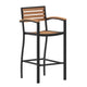 Teak |#| Commercial Grade Outdoor Bar Stool with Armrests and Poly Resin Slats - Teak