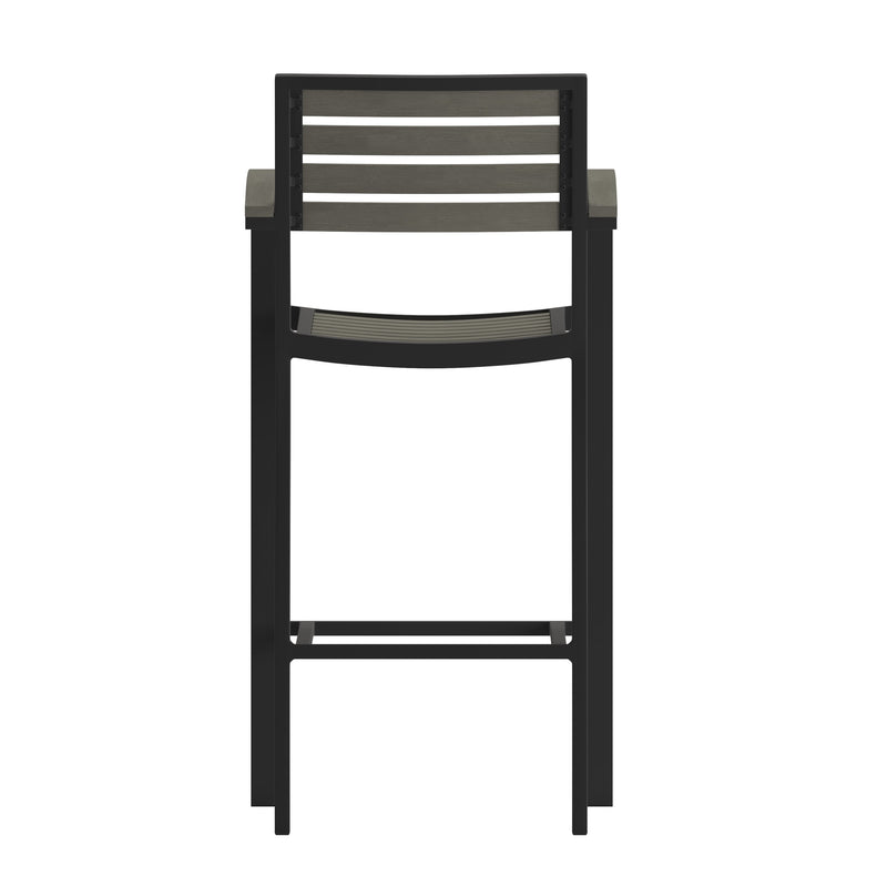 Gray Wash |#| Commercial Grade Outdoor Bar Stool with Armrests and Poly Resin Slats-Gray Wash