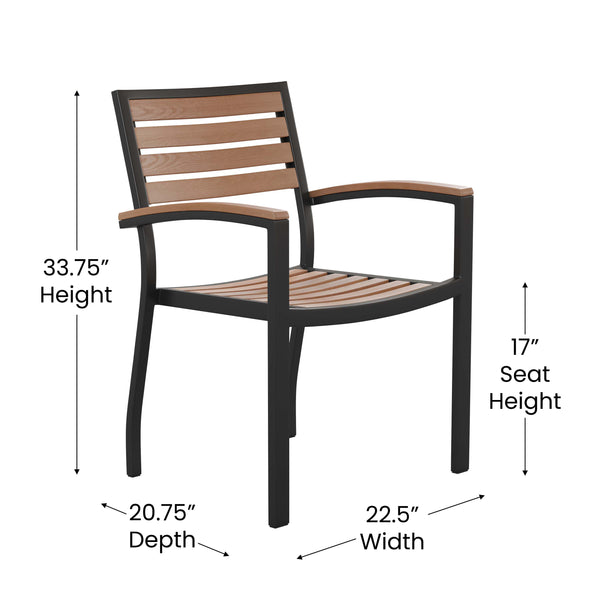 2 Faux Teak Accented Club Chairs - 30inch Square Faux Teak Patio Table Set