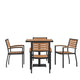 4 Faux Teak Accented Club Chairs and 30inch Square Faux Teak Patio Table Set