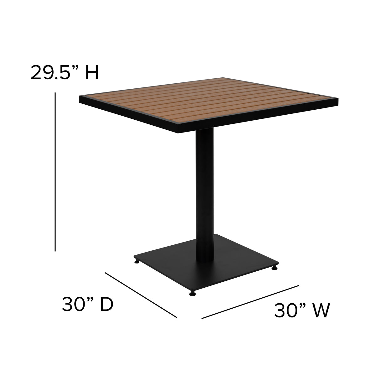 4 Faux Teak Accented Club Chairs and 30inch Square Faux Teak Patio Table Set