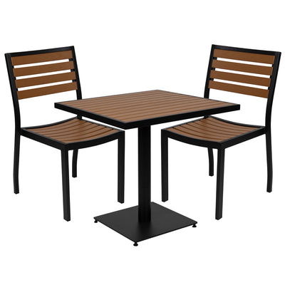Lark Outdoor Patio Bistro Dining Table Set with 2 Chairs and Faux Teak Poly Slats - View 1