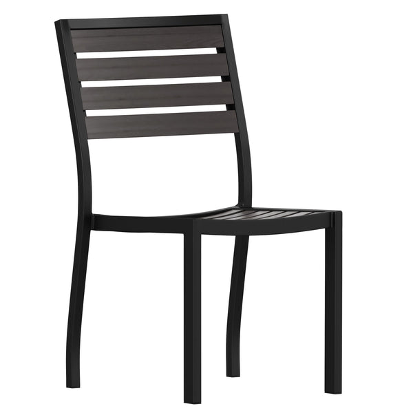 Gray Wash Teak |#| Outdoor Faux Teak Side Chair with Gray Wash Poly Slats - Teak Patio Chair