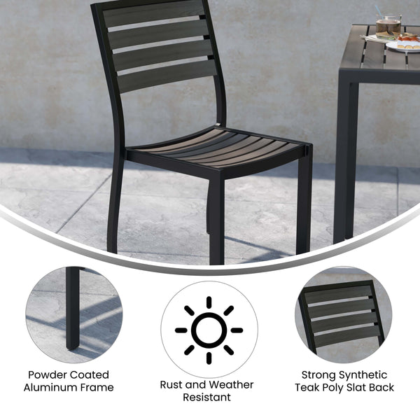 Gray Wash Teak |#| Outdoor Faux Teak Side Chair with Gray Wash Poly Slats - Teak Patio Chair