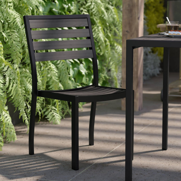 Gray Wash Teak |#| Outdoor Faux Teak Side Chair with Gray Wash Poly Slats - Teak Patio Chair