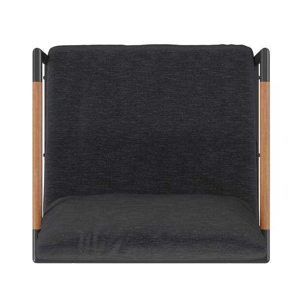 Charcoal |#| Black Aluminum Frame Patio Chair with Teak Arm Accents and Charcoal Cushions