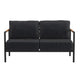 Charcoal |#| Black Aluminum Frame Loveseat with Teak Arm Accents and Charcoal Cushions