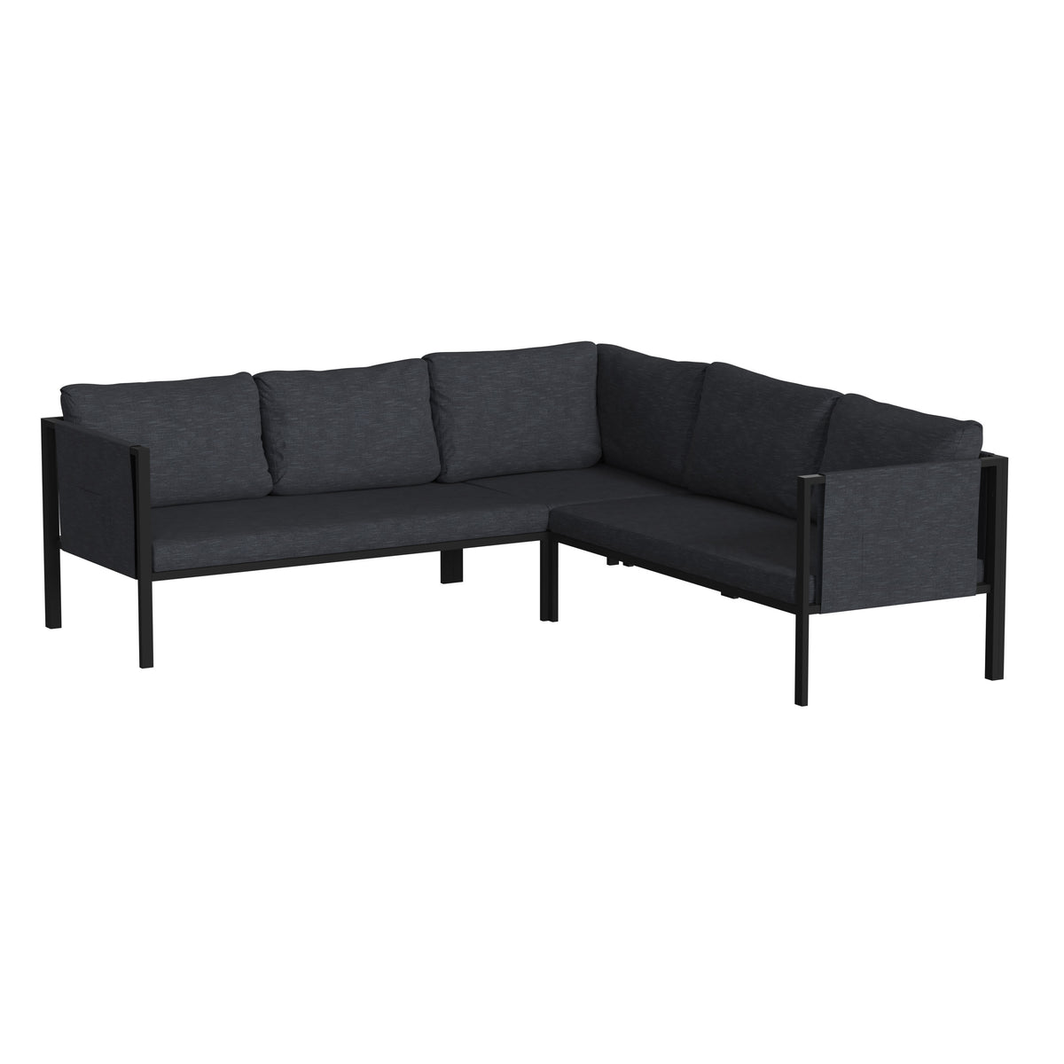Charcoal |#| Black Steel Frame Sectional with Included Charcoal Cushions and Storage Pockets