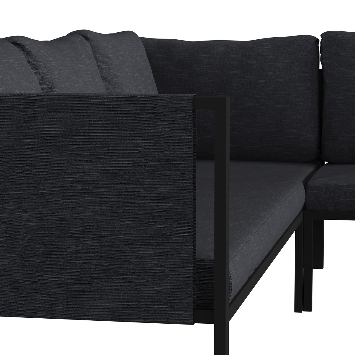 Charcoal |#| Black Steel Frame Sectional with Included Charcoal Cushions and Storage Pockets