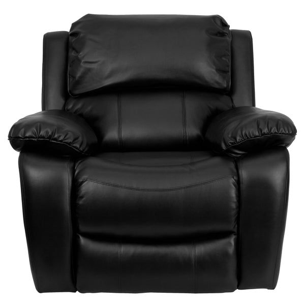 Black |#| Black LeatherSoft Rocker Recliner with Bustle Back Cushions and Padded Arms