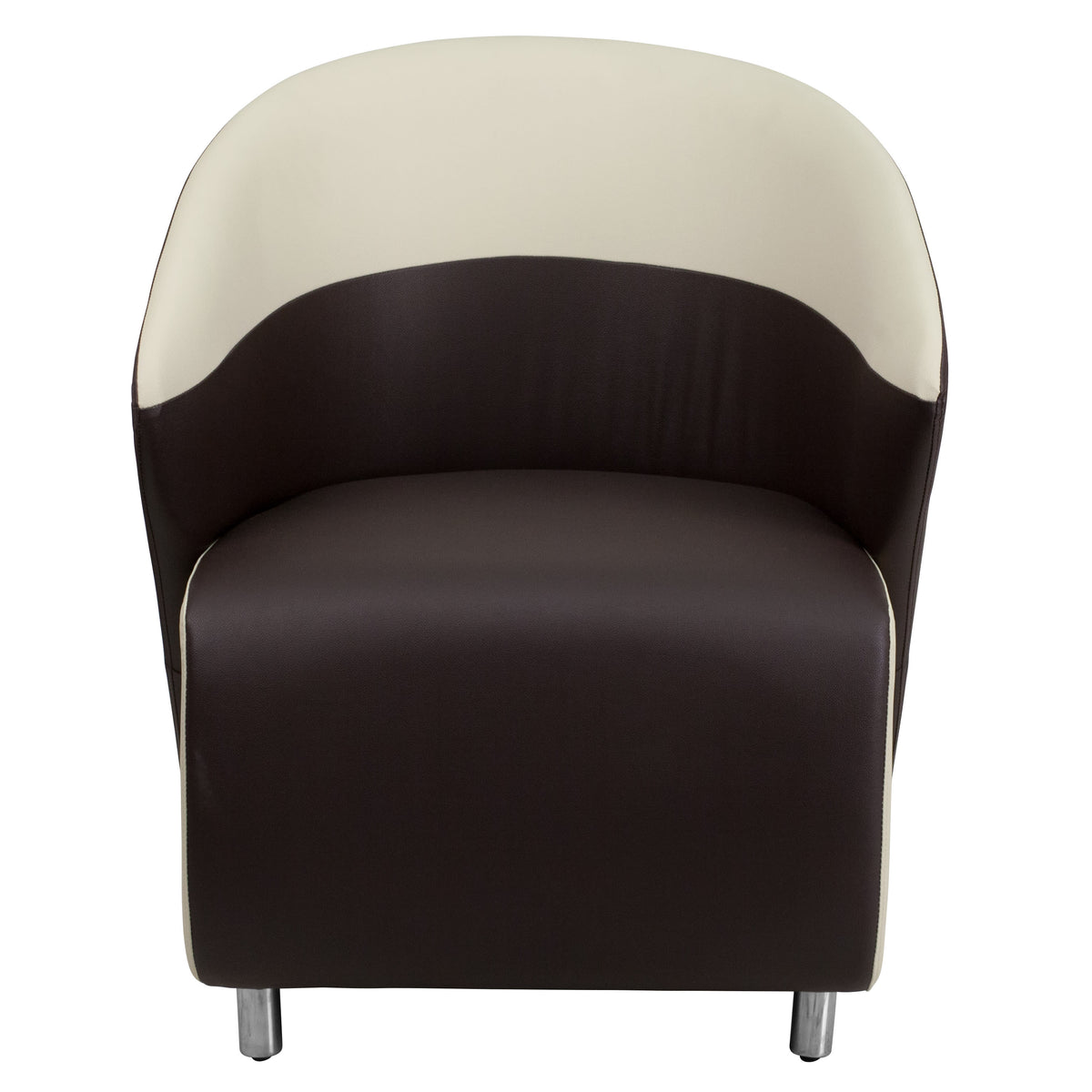 Dark Brown and Beige |#| Dark Brown LeatherSoft Curved Barrel Back Lounge Chair with Beige Detailing