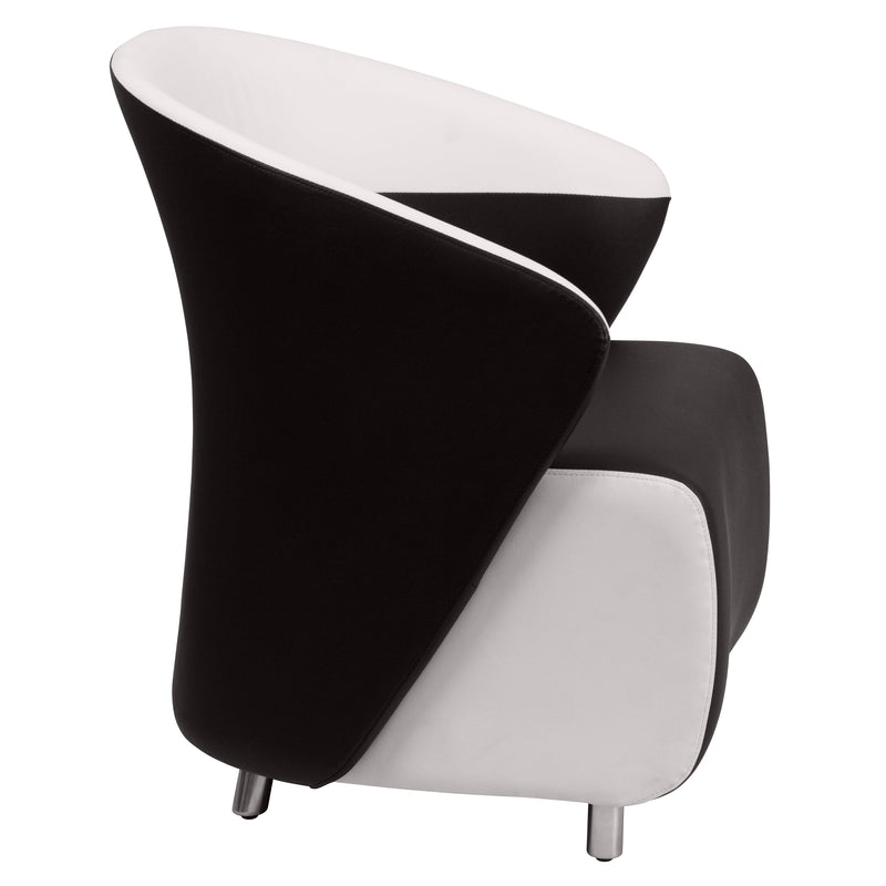 Black and Melrose White |#| Black LeatherSoft Curved Barrel Back Lounge Chair w/Melrose White Detailing