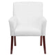 White |#| White LeatherSoft Executive Side Reception Chair with Mahogany Legs