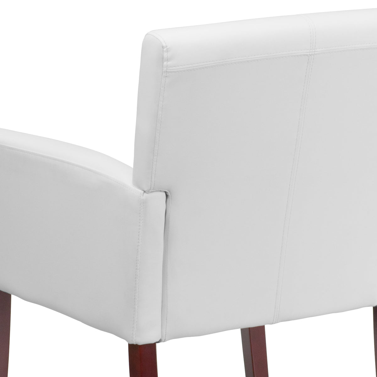 White |#| White LeatherSoft Executive Side Reception Chair with Mahogany Legs